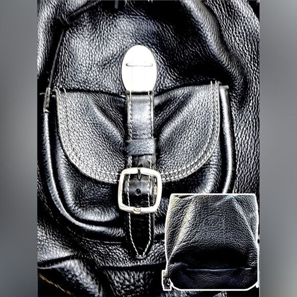 ROOTS Leather Mini-Backpack, Purse, Rucksack l Black Pebbled l Vintage - Picture 5 of 9